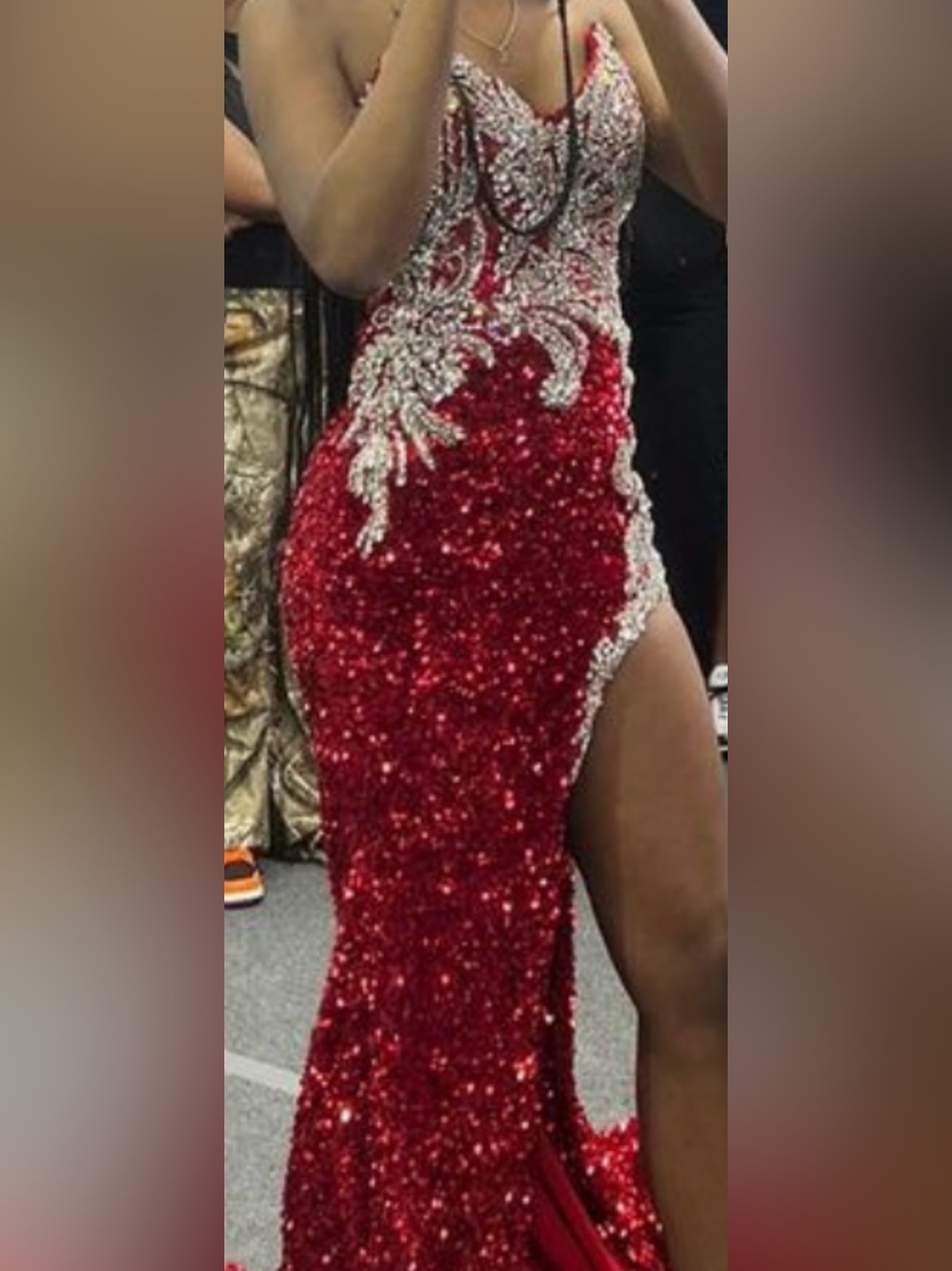 Red Sequin Prom Gown with Crystal Appliqué